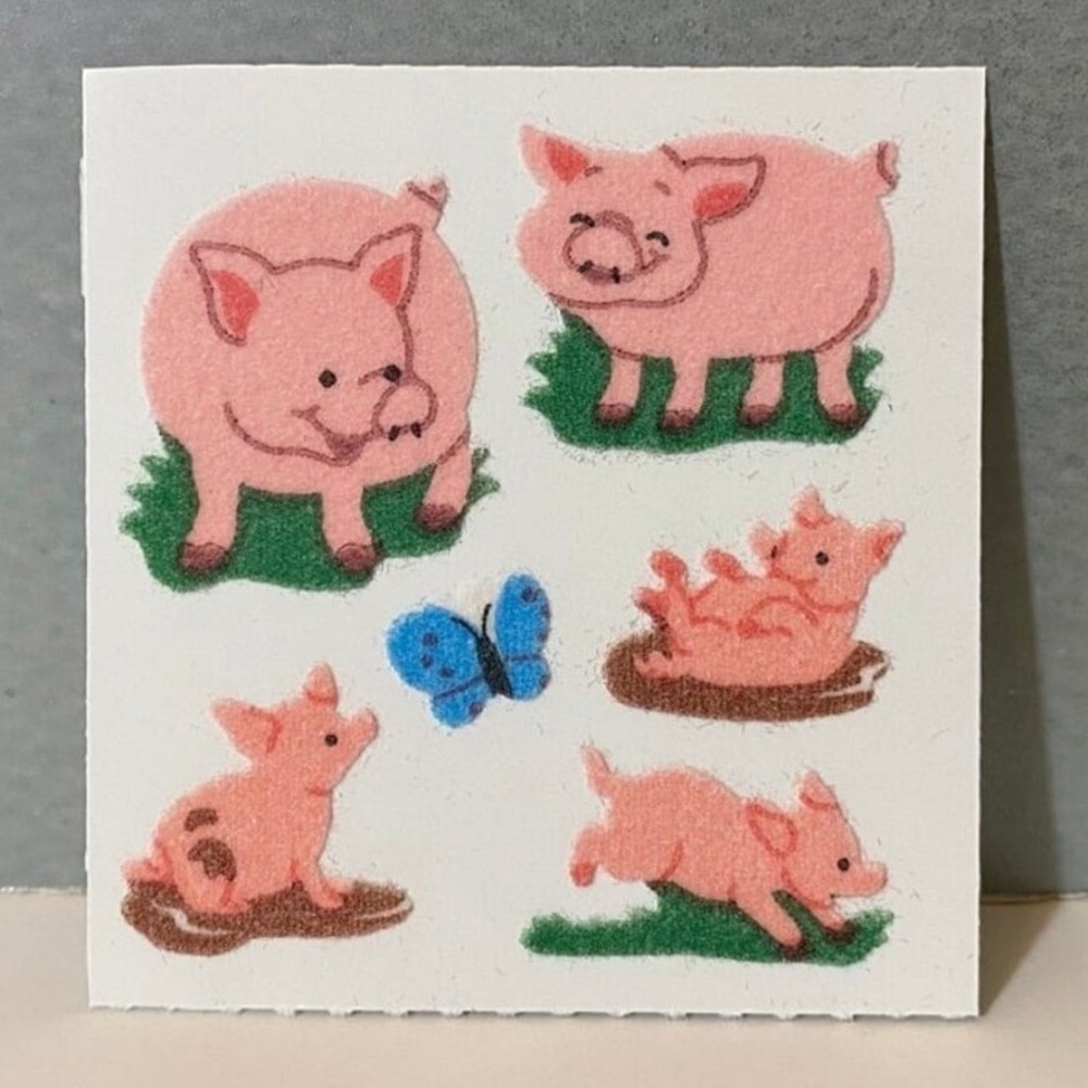 Vintage Sandylion Fuzzy Pig Stickers